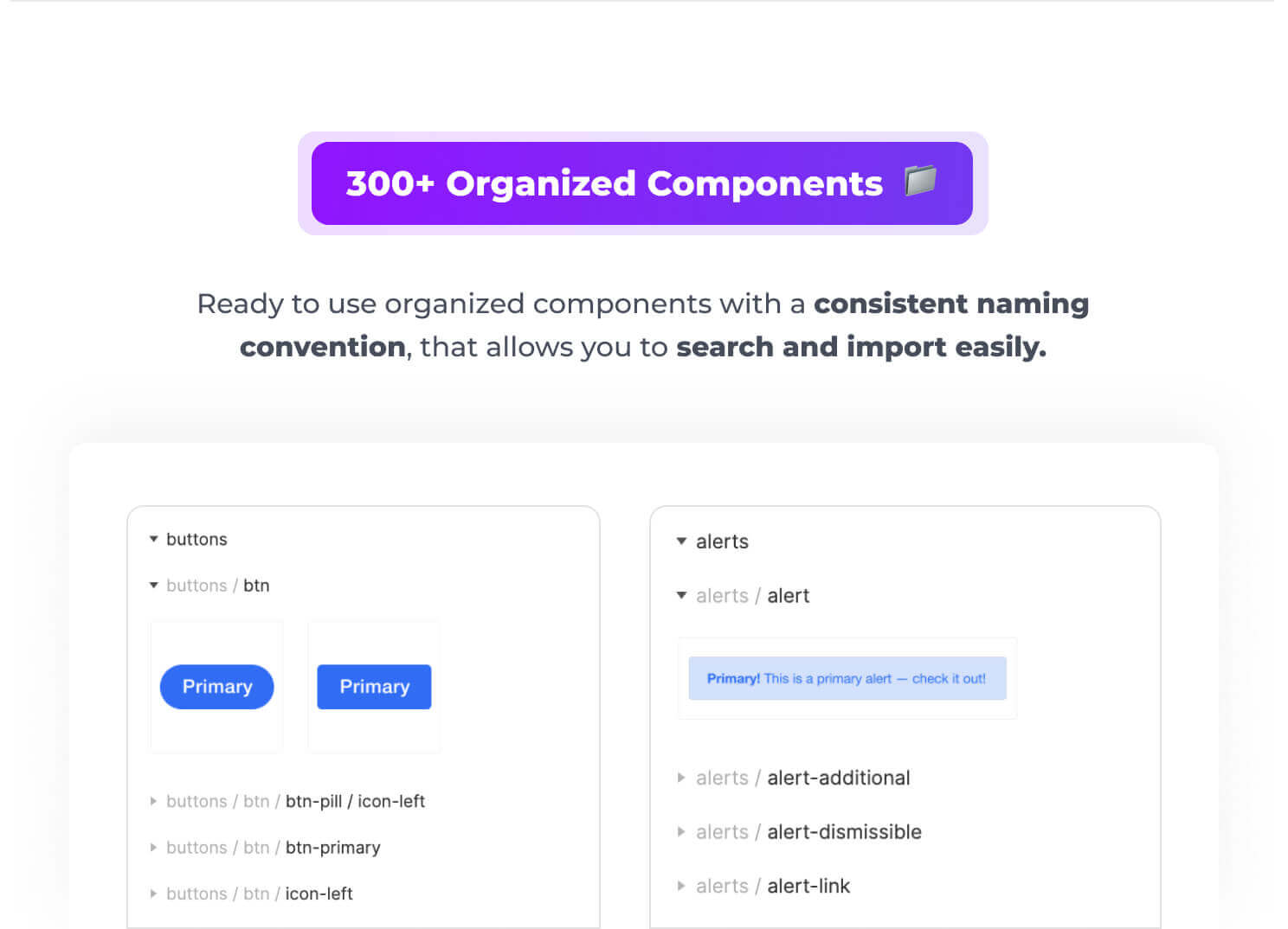 300+ Organized Components