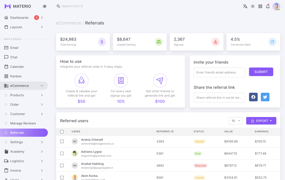 materio bootstrap admin template