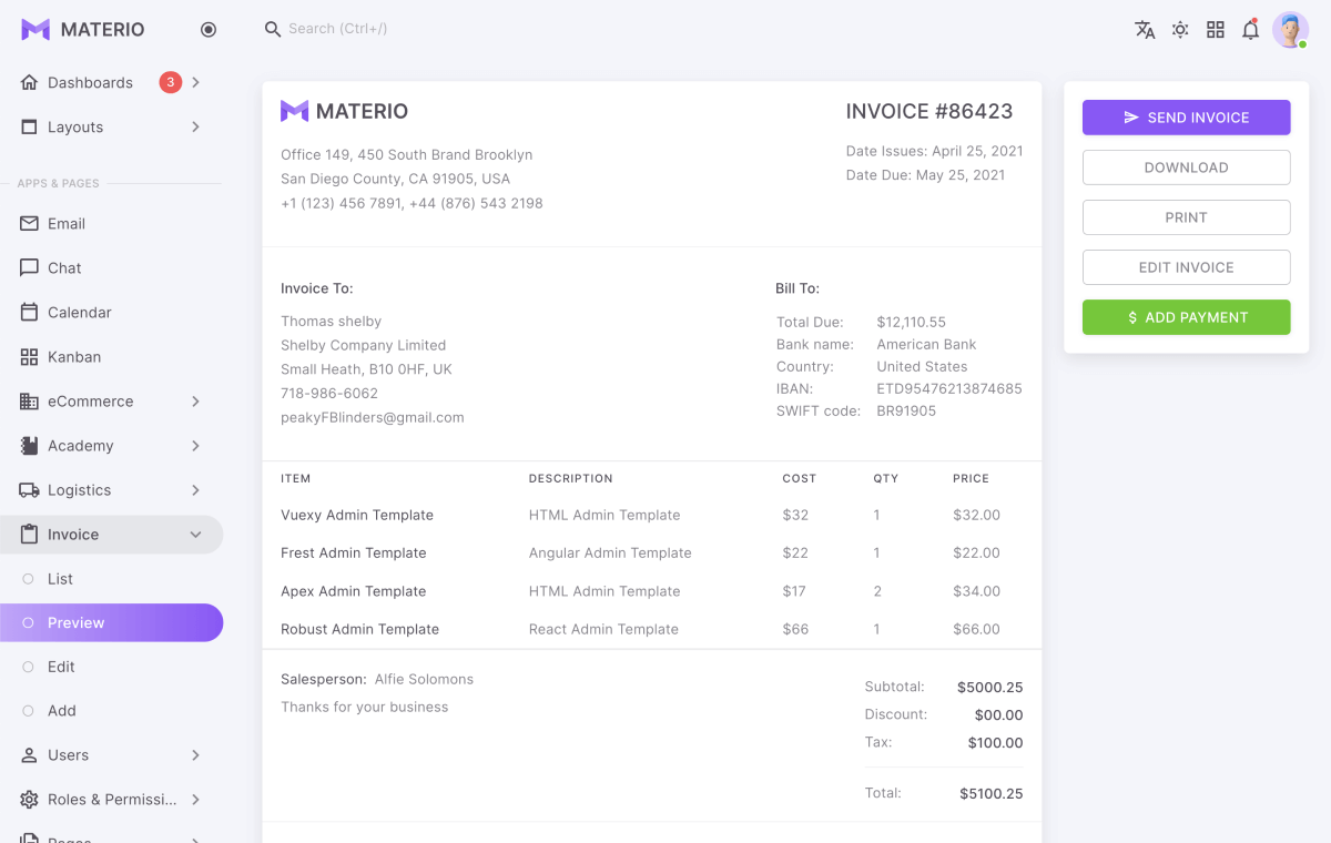 Materio vuetify vuejs admin template