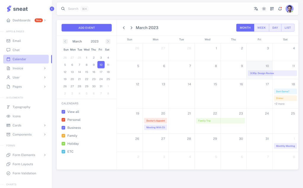 sneat vuetify vueJS laravel admin template