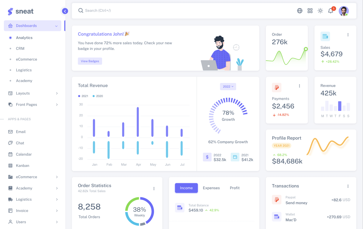 sneat vuetify vuejs laravel admin template