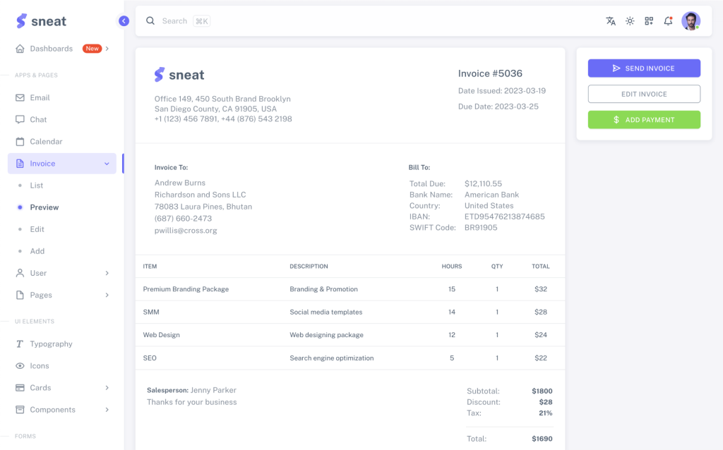 sneat vuetify vueJS laravel admin template