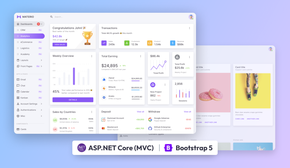 Materio – Free ASP.NET Core MVC Admin Template Image