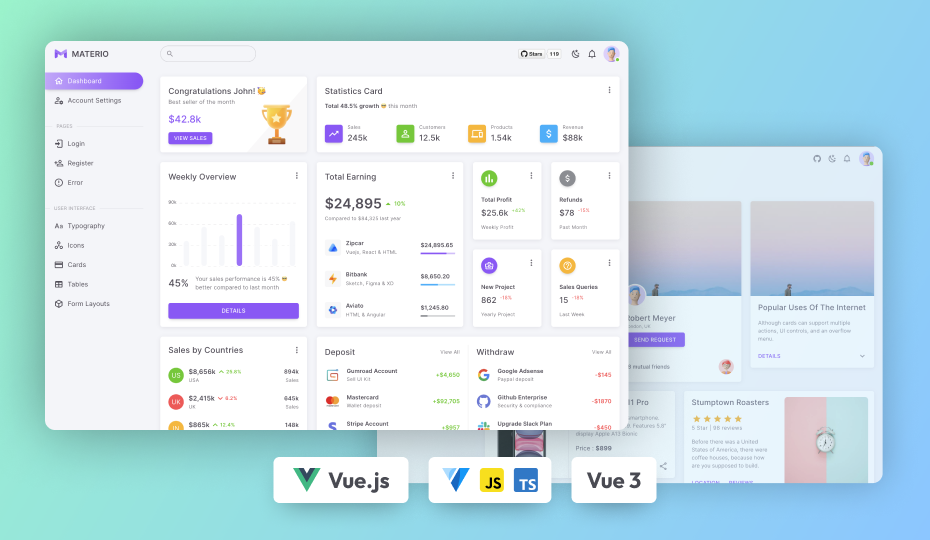 Materio – Free Vuetify Vuejs 3 Admin Template Image