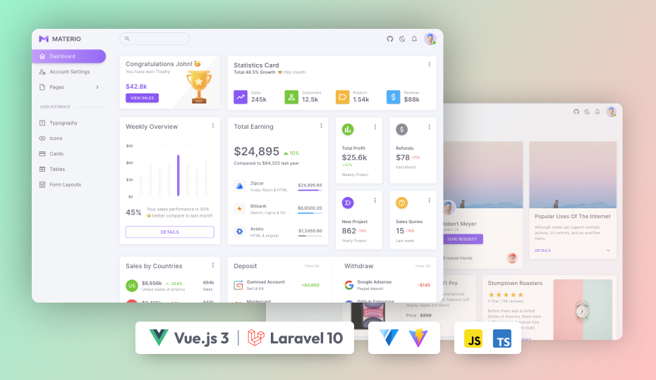 Materio – Free Vuetify Vuejs Laravel Admin Template Image