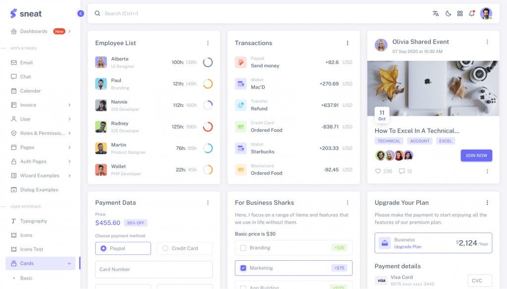 Sneat Figma Dashboard UI kit