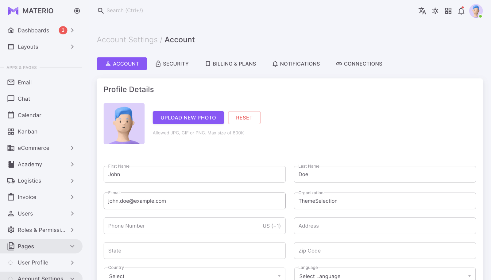materio bootstrap admin template
