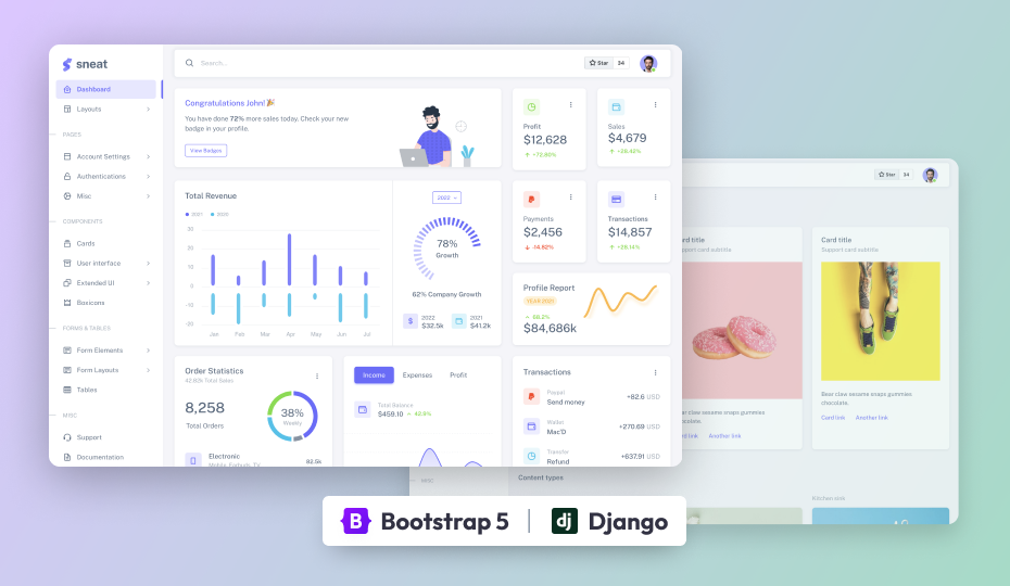 Sneat – Free Bootstrap Django Admin Template Image