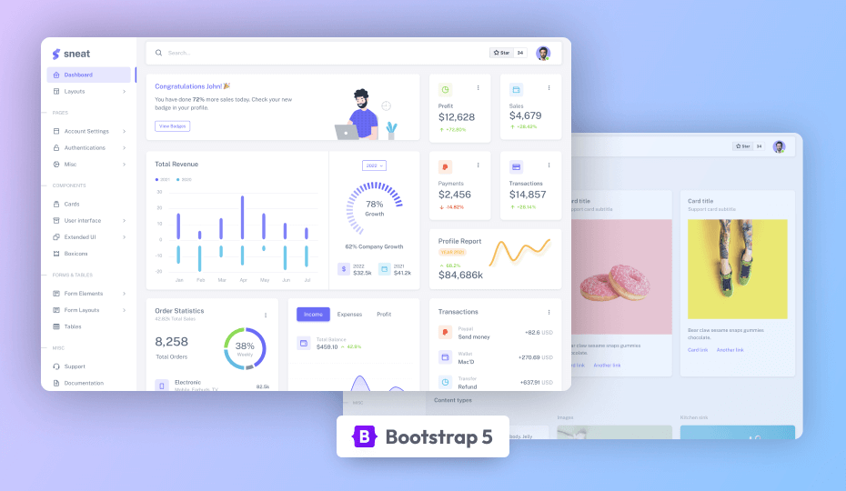 Sneat – Free Bootstrap 5 HTML Admin Template Image