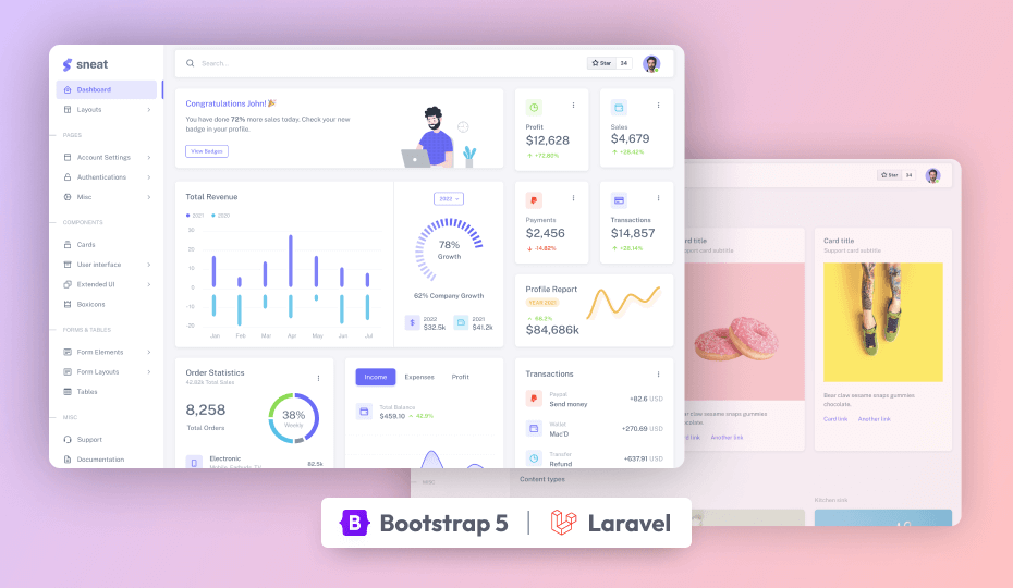 Sneat – Free Bootstrap 5 Laravel Admin Template Image