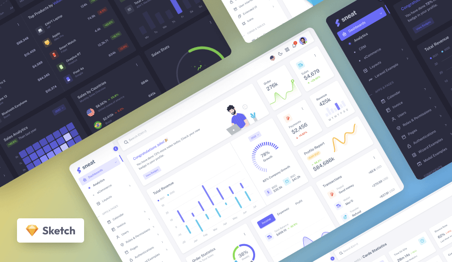 Sneat – Sketch Admin Dashboard UI Kit Image