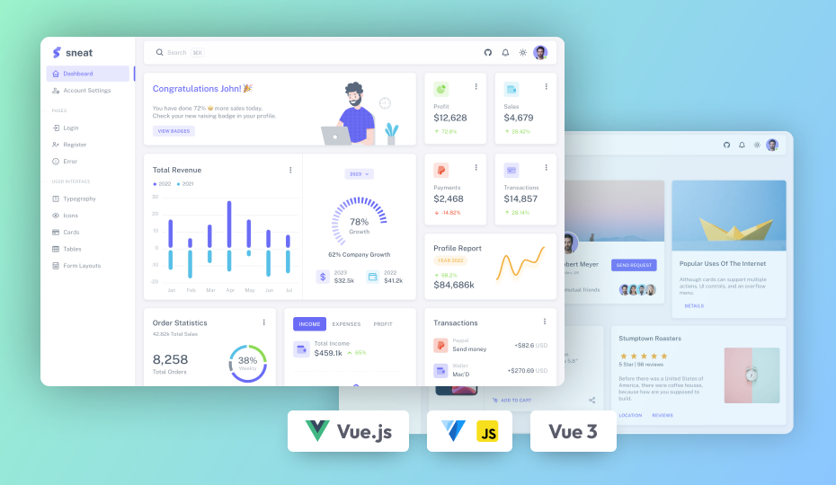 Sneat – Free Vuetify Vuejs 3 Admin Template Image