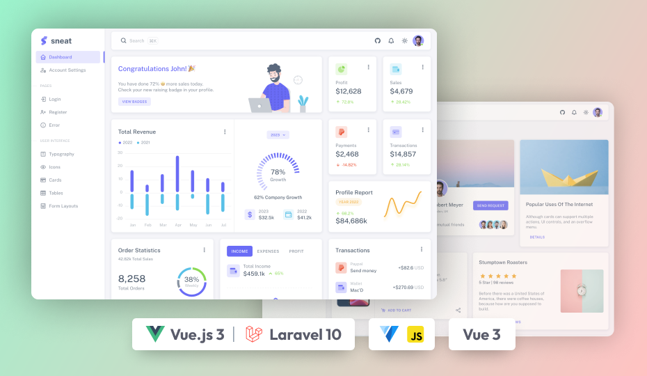 Sneat – Free Vuetify Vuejs Laravel Admin Template Image