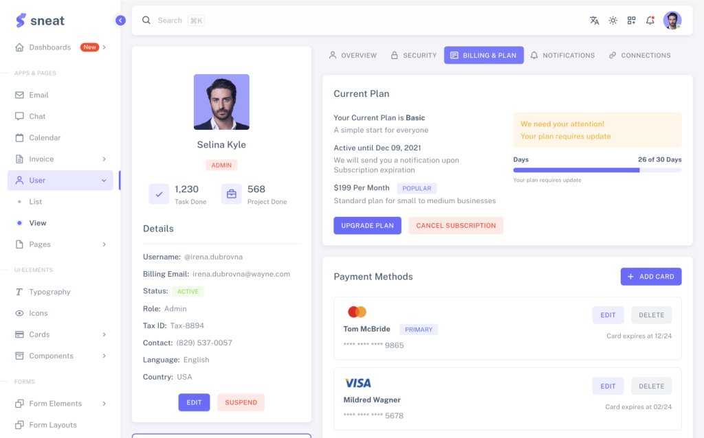 sneat vuetify vuejs laravel admin template